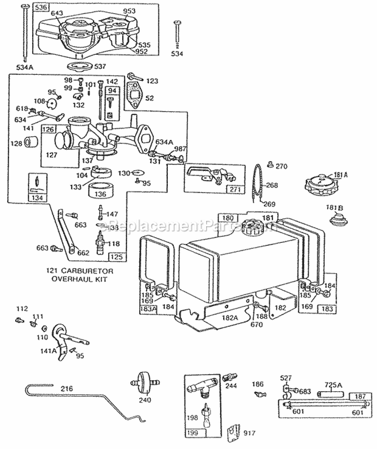 Carburetor Fuel Tank Assy Diagram and Parts List for  Briggs and Stratton Engine